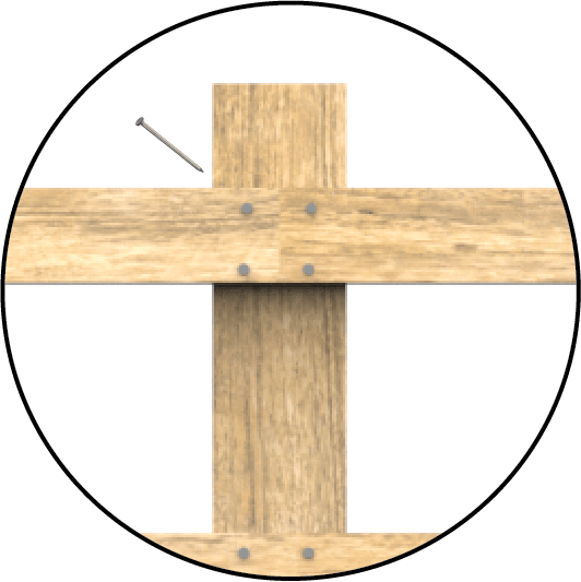A wood cross with nails in the center

Description automatically generated