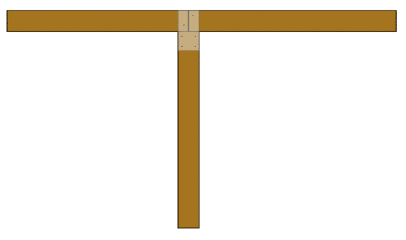A wooden beam with metal corners