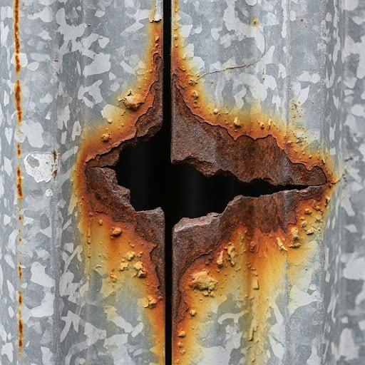 Rusted hole in steel
