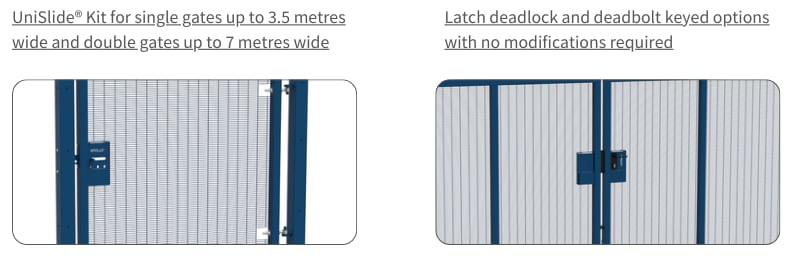 UniSlide Kit and deadbolt locks for mesh gates