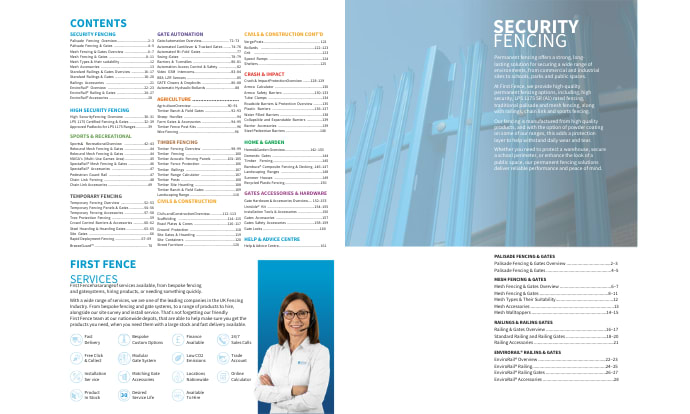Contents page of the First Fence catalogue