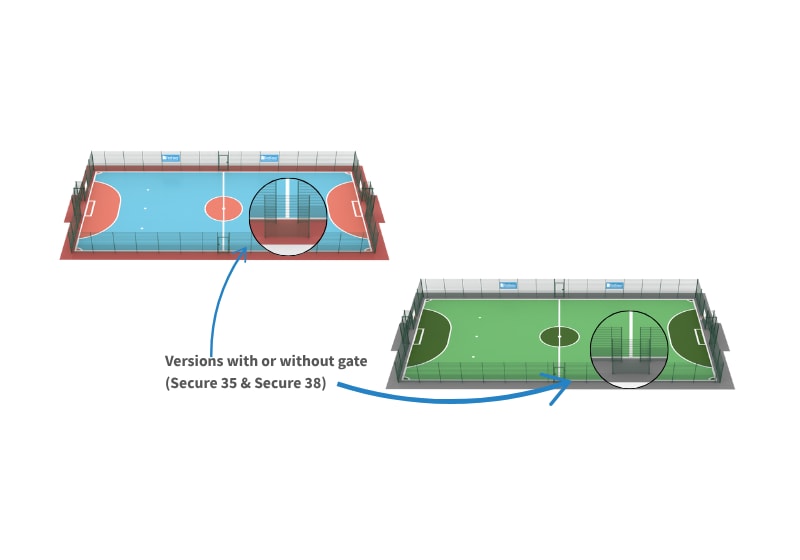 A render of MUGA fencing without a gate. This version will include an additional panel to use as a barrier for the spectators.