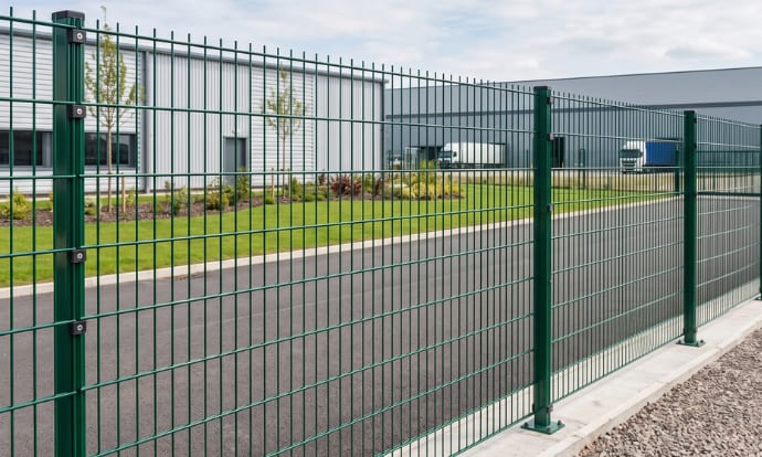 Twin mesh fencing installed outside a warehouse