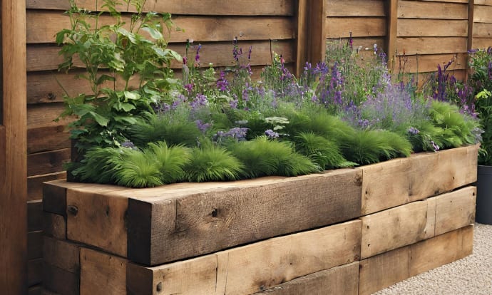 Railway sleepers used to create a flower box