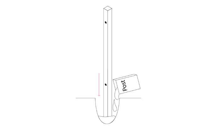 Illustration of a dig in post being secured with post mix
