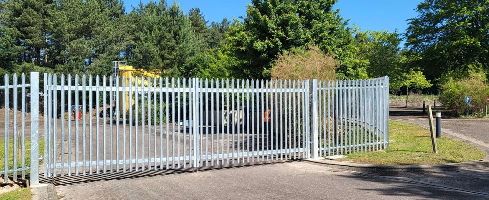 Palisade fencing and gates installed outside a business