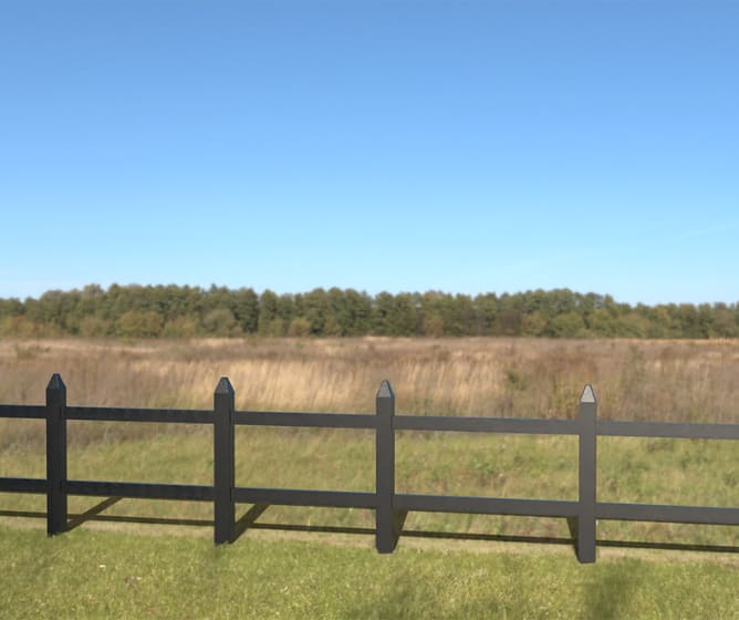 Recycled Plastic Mortised Post and Rail Fencing installed around fields