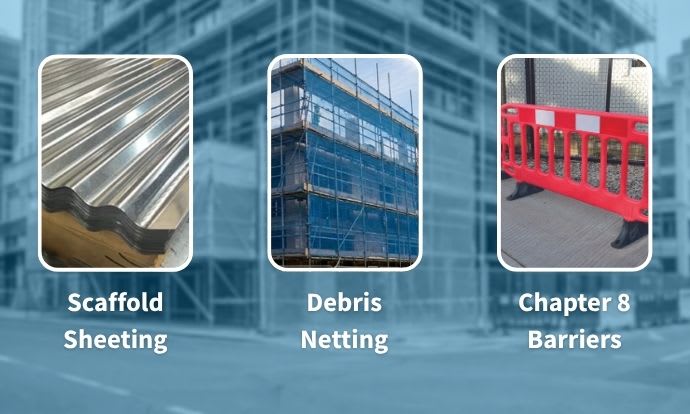 Scaffold sheeting, debris netting, and chapter 8 barriers