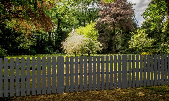 Recycled Plastic Picket Pale Fencing installed in a garden