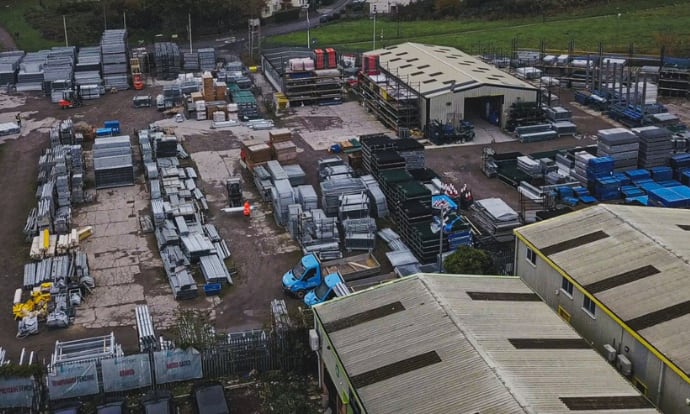 Aerial shot of the First Fence warehouse in Bristol