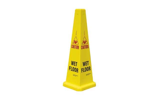Yellow wet floor cone