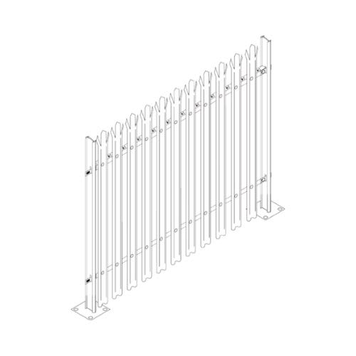 An illustration of a bolt down palisade fence panel fully installed