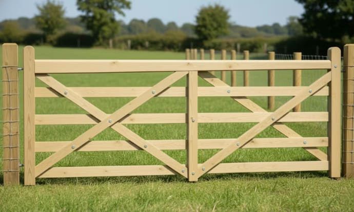 Timber ranch gate installed in a field