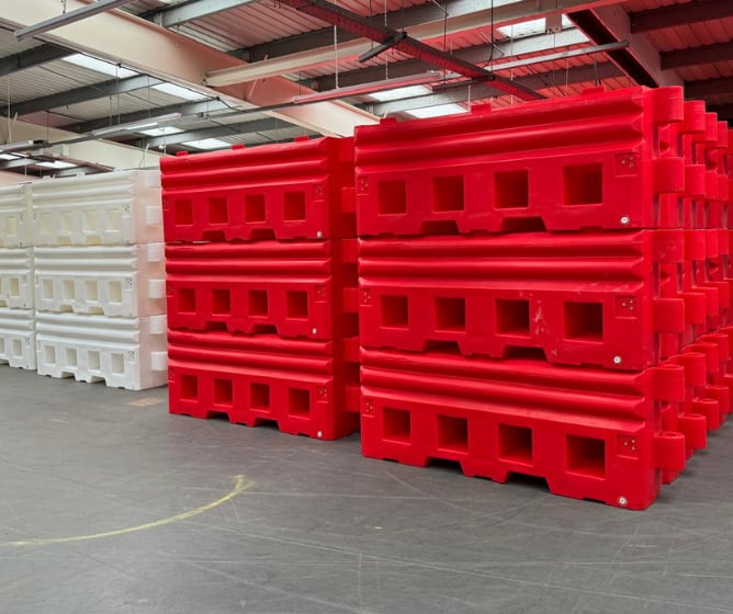 Water filled barriers in storage