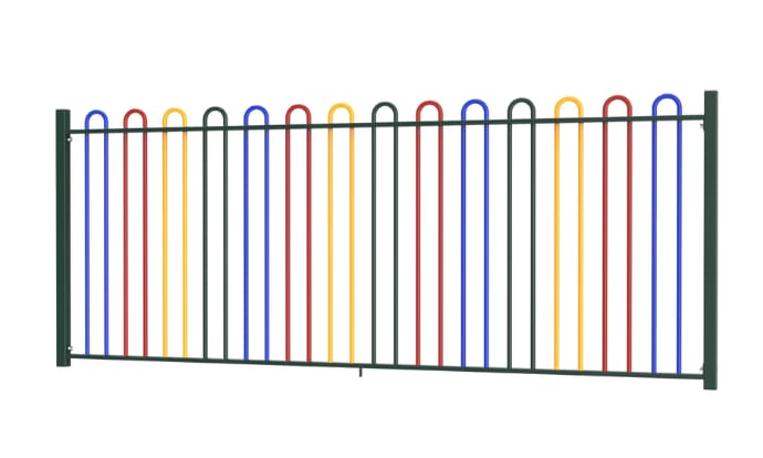 Bow top railings in a multicoloured finish