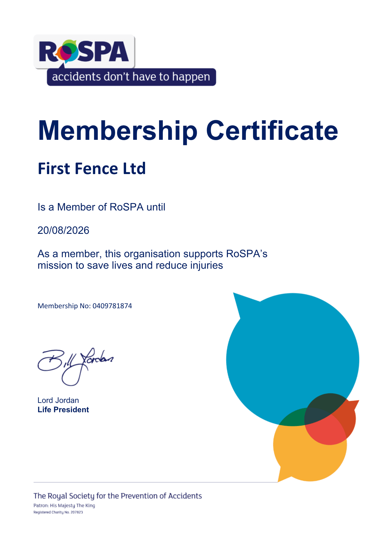 RoSPA Certificate
