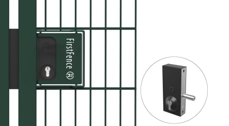 Blue double leaf gate with gate hardware