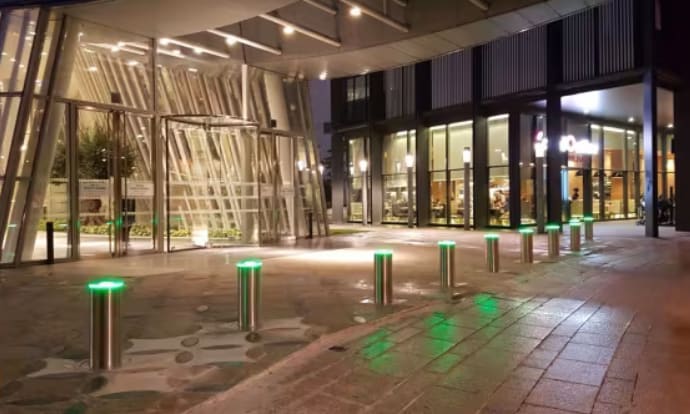 LED bollards installed near a shopping centre entrance