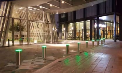 LED bollards installed near a shopping centre entrance