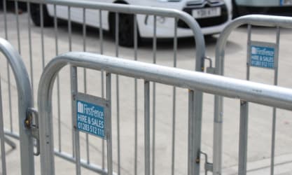 Crowd control fencing used in a temporary car park for an event