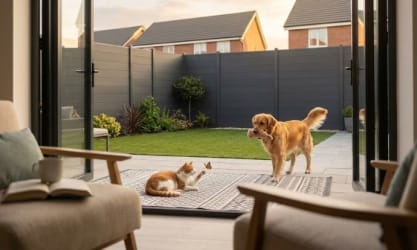 Dog and cat enjoying a safe and enclosed garden