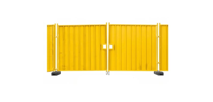 Yellow steel hoarding vehicle gate