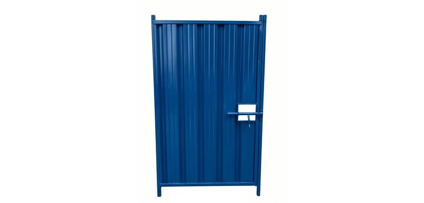 Blue steel hoarding pedestrian gate