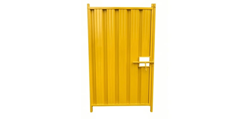 Yellow steel hoarding pedestrian gate