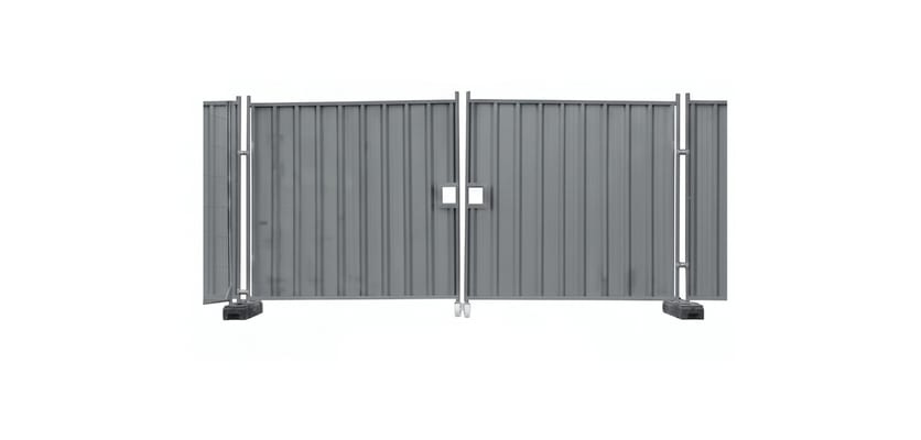 Grey steel hoarding vehicle gate