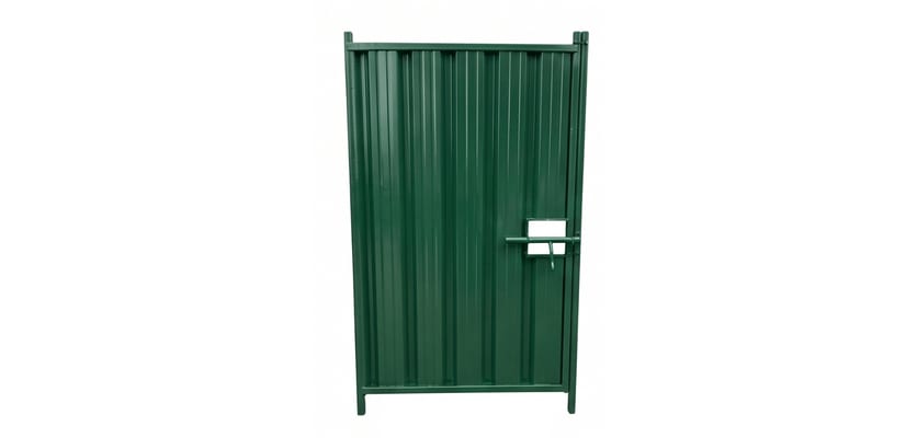 Green steel hoarding pedestrian gate