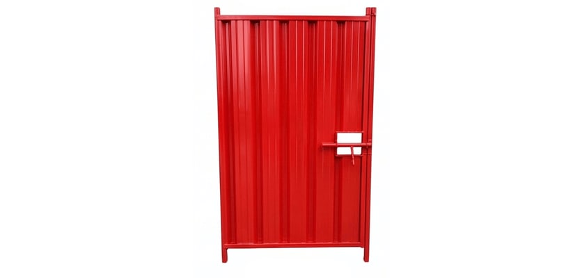 Red steel hoarding pedestrian gate