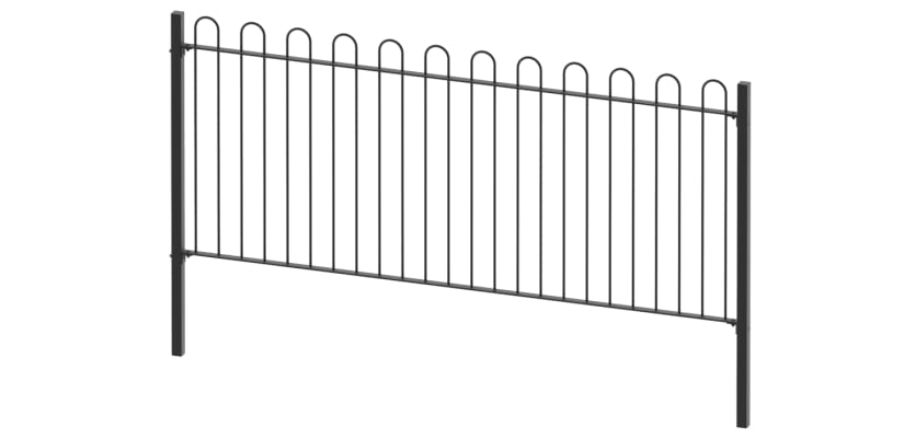 1.8m High Black Bow Top Railings With Dig In Posts