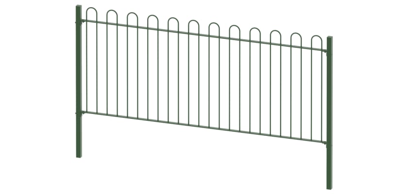 Green 2.1m High Bow Top Railings With Dig In Posts