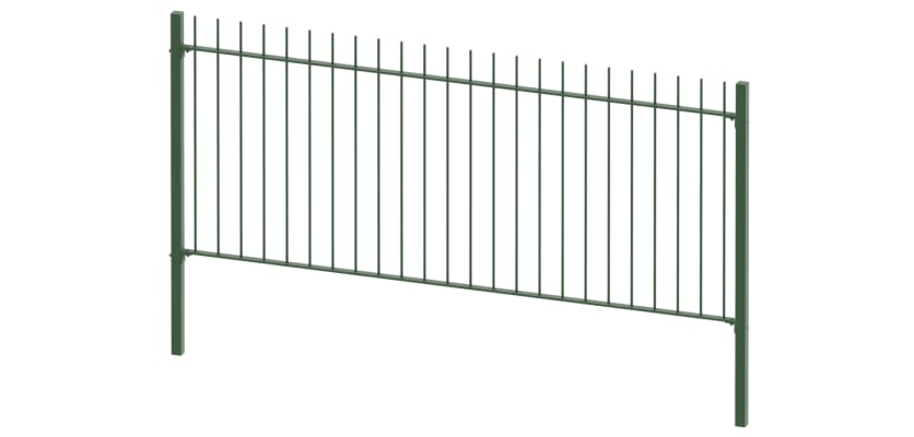 Green 1.8m High Vertical Bar Railings With Dig In Posts
