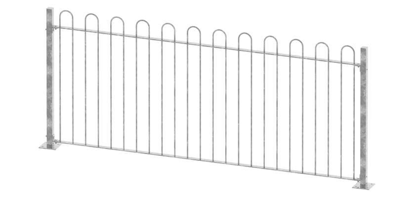 2.4m High Galvanised Bow Top Railings With Bolt Down Post