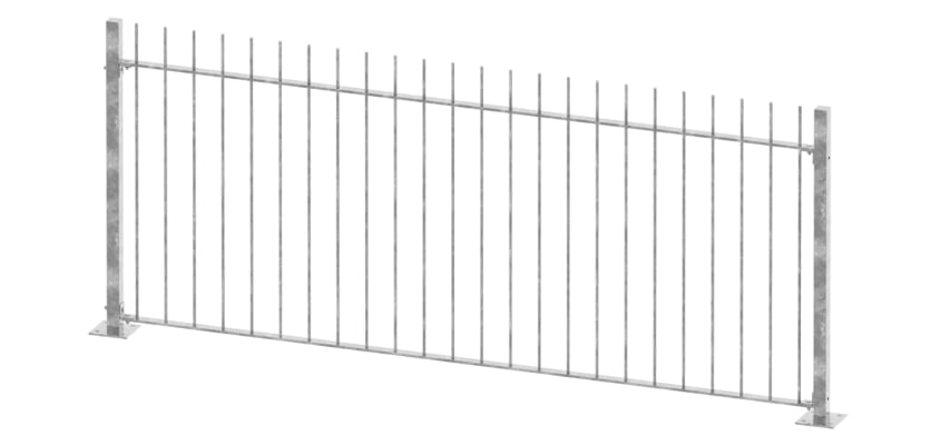 Galvanised 2.0m High Vertical Bar Railings With Bolt Down Posts