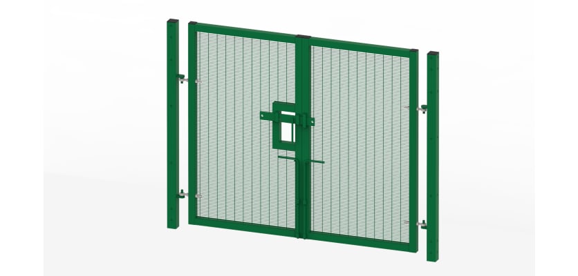 Green 1.8 metre high by 2.0 metre wide double leaf 358 prison mesh gate 