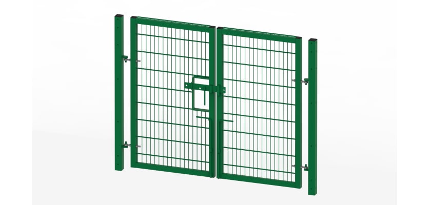 Green 3.0 metre high by 3.0 metre wide double leaf twin mesh gate 