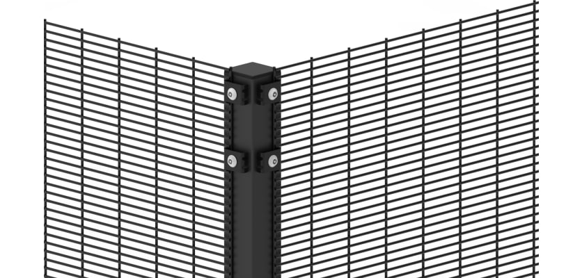 Close up of the 2.0 metre high black corner post for mesh fencing 
