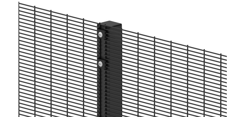 Close up of the 2.4 metre high black post for mesh fencing 