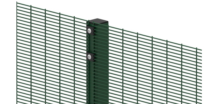Close up of the 2.4 metre high green post for mesh fencing 