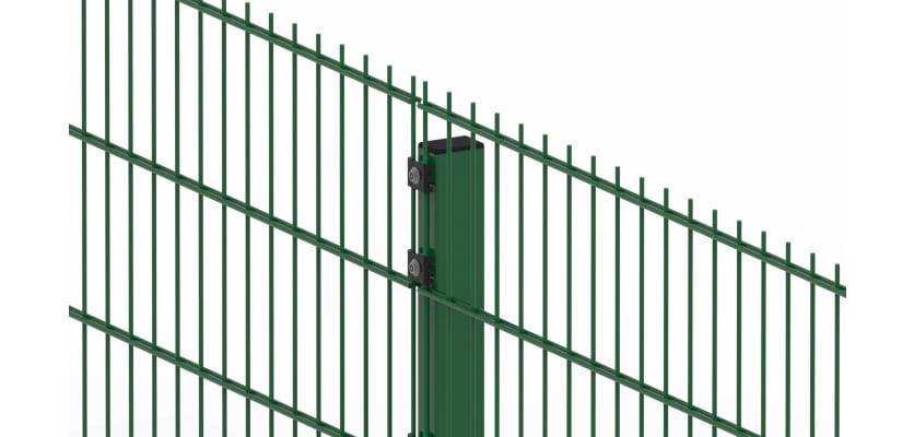 Close up of the 2.4 metre high green post for mesh fencing 