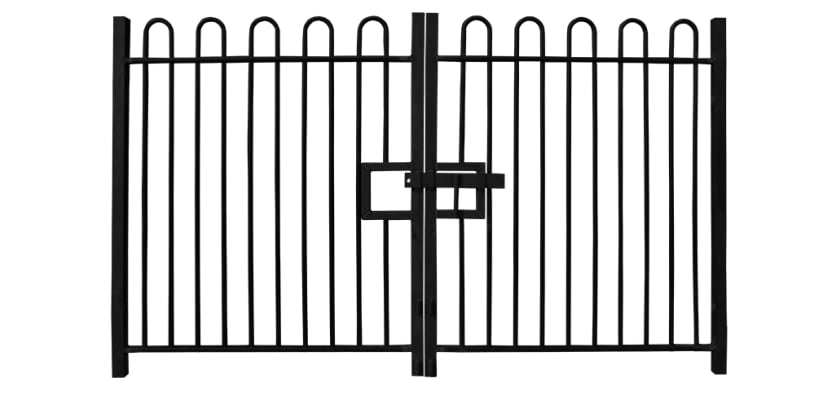 Black 1.0m High Double Leaf Bow Top Railing Gate