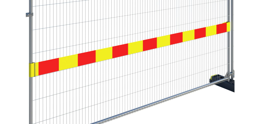 Red and Yellow Reflective Board Attached to Temporary Fencing Panel