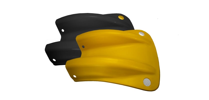 Black and yellow Armco fishtail safety ends 