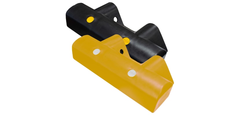 Black and yellow Armco pedestrian safety ends
