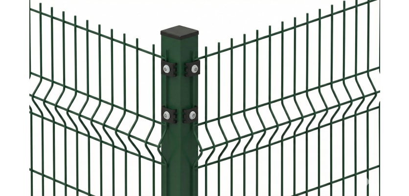 Close up of the top section of a 1.2 metre high green corner post for mesh fencing 