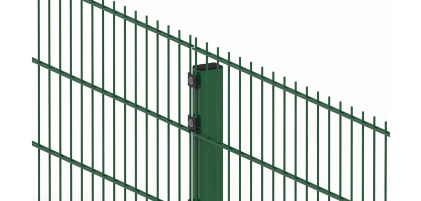 Close up of the green 2.0 metre high 656 twin mesh fencing kit 
