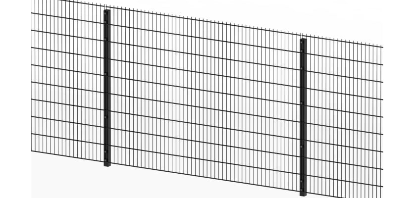 Full panel view of the black 2.0 metre high 868 twin mesh fencing