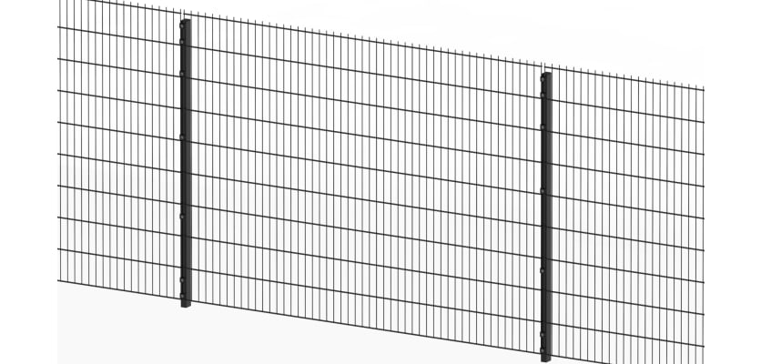 Full panel view of the black 2.4 metre high 656 twin mesh fencing 